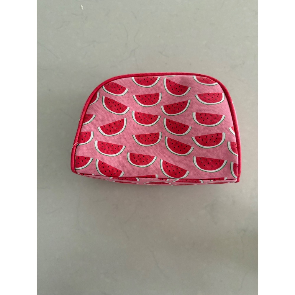 Dabney Lee Pink Watermelon Print Cosmetic Makeup Bag Travel Pouch Gold Zipper‎